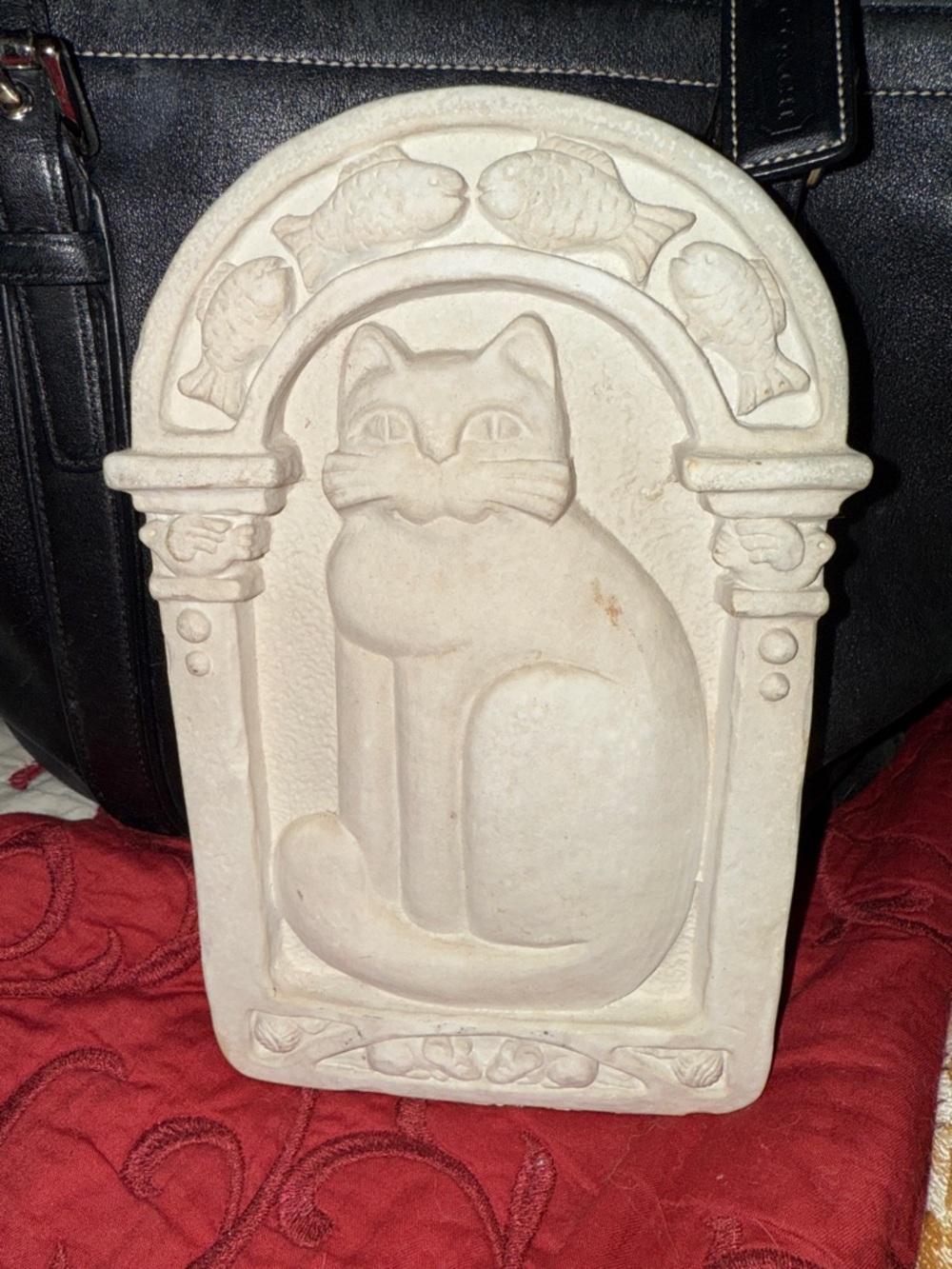 George Carruth Signed Stamped “G” Vintage 1985 Cat w/ Fish, Birds, & Mice Art